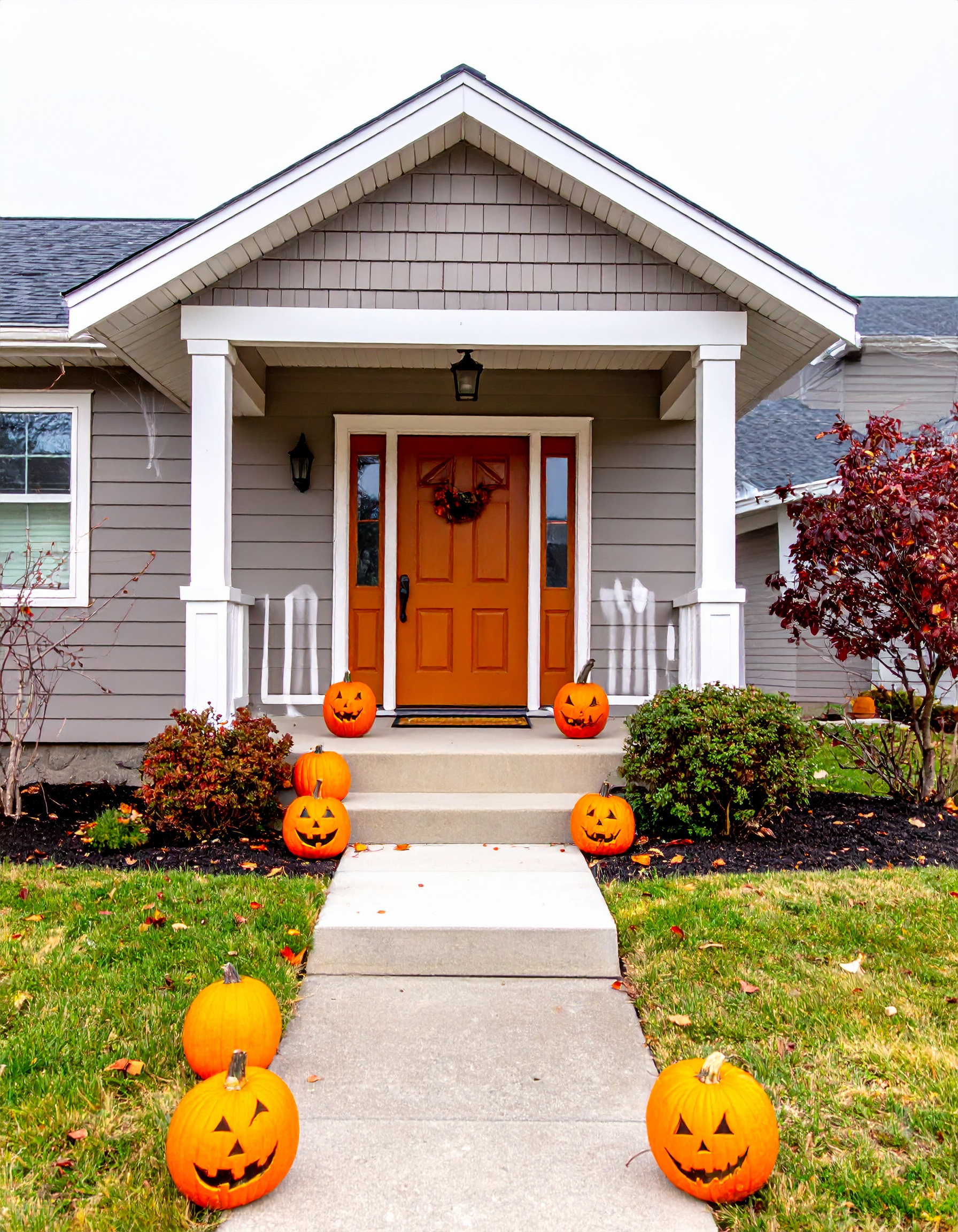 Firefly_A front yard in a Chicago suburb decorated for Halloween. Clean, freshly trimmed gras 652063
